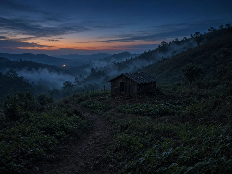 Foothills farm before dawn